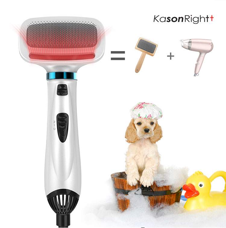 300W 휴대용 고양이 개 슬리커 브러시 2 in 1 애완 동물 헤어 드라이어, 저소음 가정용 애완 동물 미용 헤어 드라이어 및 브러시